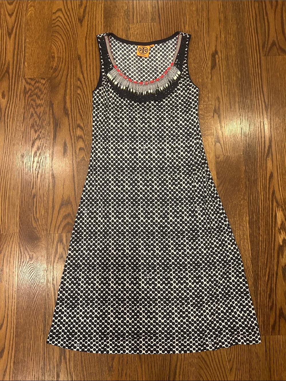 Tory Burch 100% silk Bead Collar Polka Dot Print Tank Dress XS